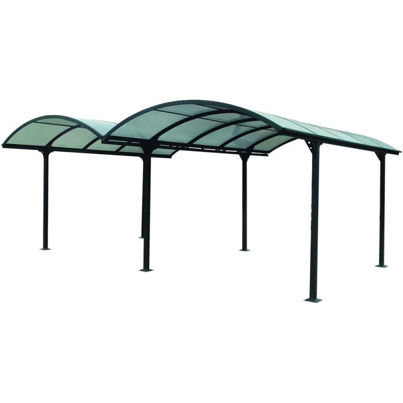 Carport FORESTA tettoia doppia arrotondata per 2 auto, in alluminio,tetto policarbonato, dimensioni 600x480x250H