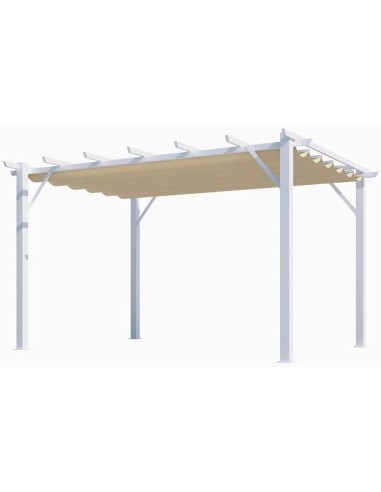 Pergola Foresta gazebo in alluminio colore bianco con telo retrattile ecrù 140g/mq, dimensioni 400x300x230H