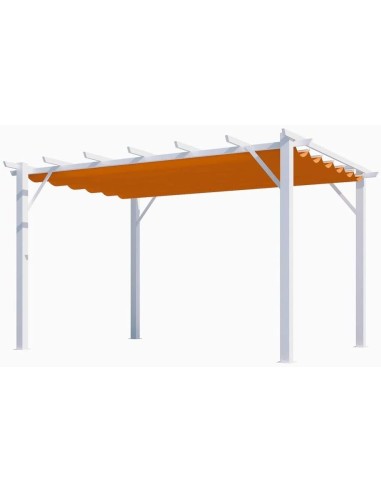 Pergola Foresta gazebo in alluminio colore bianco con telo retrattile ruggine 140g/mq, dimensioni 400x300x230H