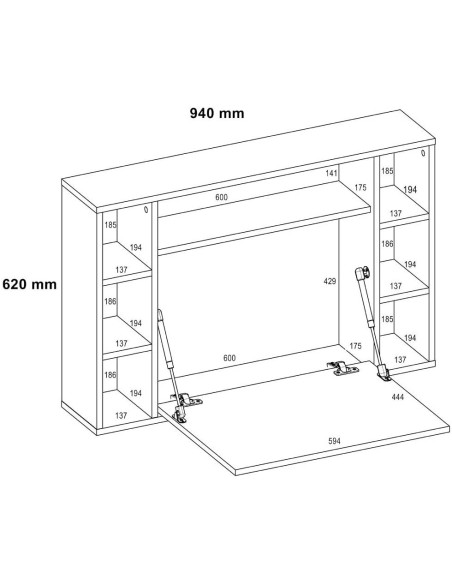 Mobile Mensola Scrivania pieghevole da parete Cm 94 x 62h x 20(chiuso)  62(aperto) colore Rovere Sonoma