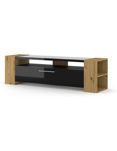 Mobile TV Livia Cm 160 x 40 x 45H colore Nero Lucido con laterali Rovere Rustico