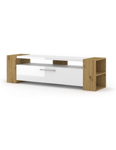 Mobile TV Livia Cm 160 x 40 x 45H colore Bianco Lucido con laterali Rovere Rustico