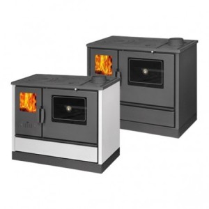 STUFA CUCINA  A LEGNA SOCIAL BIANCO/NERO CON CASSETTO PORTALEGNA DIM. 90x53xH76 CM