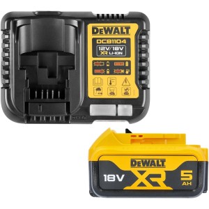 DeWalt Batteria agli ioni di litio XR da 5,0 Ah, 18 V con caricatore caricabatteria originale DCB1104 DCB184