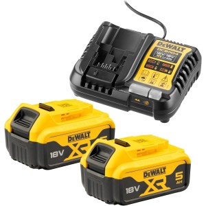 DeWalt  2 Batterie agli ioni di litio XR da 5,0 Ah, 18 V con caricatore caricabatteria DCB115 DCB184