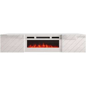 Mobile porta tv Roxy con camino elettrico bianco cm183x35x38h bianco lucido
