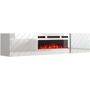 Mobile porta tv Roxy con camino elettrico bianco cm183x35x38h bianco lucido