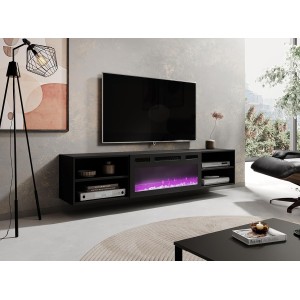 Mobile porta TV soggiorno con caminetto nero ROLLO cm 180x33x37-39h Nero Opaco