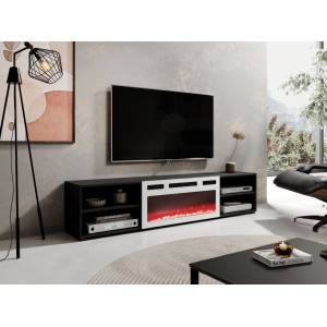 Mobile porta TV soggiorno con caminetto bianco ROLLO cm 180x33x37-39h Nero opaco