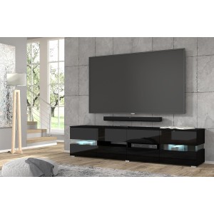 Mobile soggiorno porta tv VIPER  cm186x39x45h nero opaco frontale nero lucido