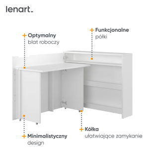 Lenart scrivania richiudibile Off. Concept  cm115x27-136x93H sinistro Bianco opaco