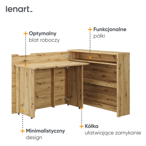 Lenart scrivania richiudibile Off. Concept  cm115x27-136x93H sinistro Rovere