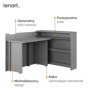 Lenart scrivania richiudibile Off. Concept cm115x27-136x93H sinistro Grigio