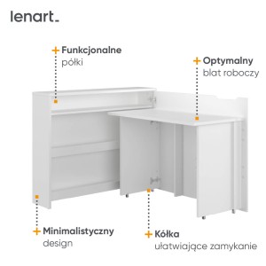 Lenart scrivania richiudibile Off. Concept cm115x27-136x93H destra Bianco opaco