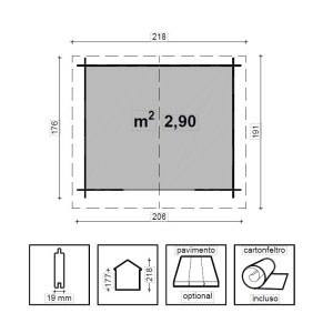 Casetta in legno impregnato CLARA cm. 206x176 senza Pavimento