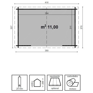 Casetta in legno impregnato DOROTHY cm. 380x337 CON PAVIMENTO
