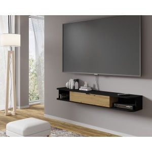 BIM FORNITURE mobile tv soggiorno ICARUS cm 156x29x20 nero opaco e rovere