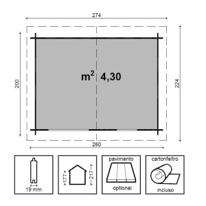 Casetta in legno impregnato AGATA cm. 260x200 compreso Pavimento