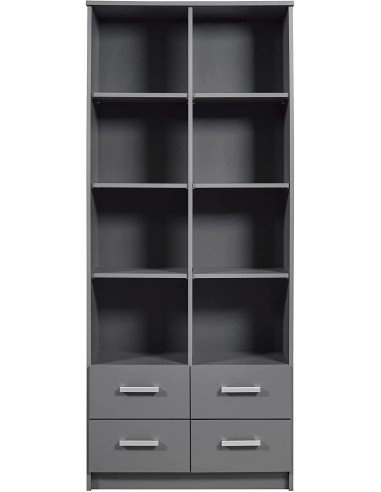 MOBILE SCAFFALE LIBRERIA ELENZIO 8 RIPIANI + 4 CASSETTI 82x40x191H CM GRIGIO GRAFITE