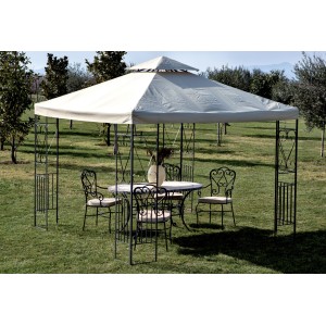 GAZEBO 3133B IN METALLO DECORATO MT.3X3 TOP ECRU' CON CUSPIDE ANTIVENTO