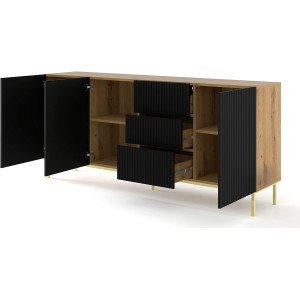 BIM FORNITURE mobile tv soggiorno RAVENNA cm 200x42x89H Nero opaco Rovere oro