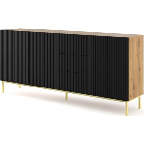 BIM FORNITURE mobile tv soggiorno RAVENNA cm 200x42x89H Nero opaco Rovere oro