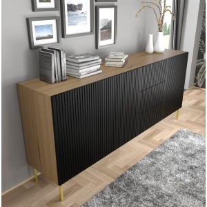 BIM FORNITURE mobile tv soggiorno RAVENNA cm 200x42x89H Nero opaco Rovere oro