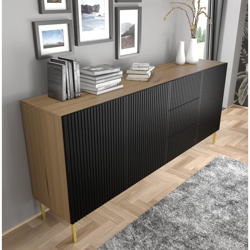 BIM FORNITURE mobile tv soggiorno RAVENNA cm 200x42x89H Nero opaco Rovere oro BIM FORNITURE mobile tv soggiorno RAVENNA cm 200x42x89H Nero opaco Rovere oro