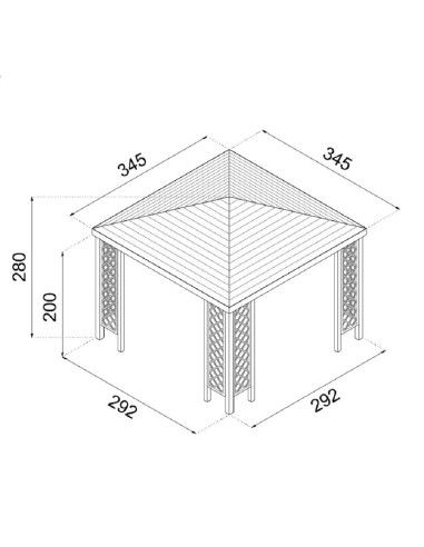 Gazebo ELBA 345x345 in legno di pino massello impregnato Copertura in perline