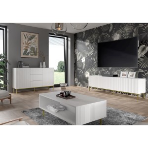 BIM FORNITURE mobile tv soggiorno RAVENNA cm 200x42x87H Bianco opaco piedi neri