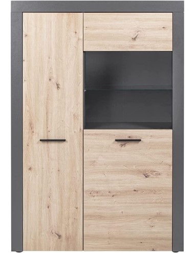 MOBILE CREDENZA VETRINA CORBETO ANTRACITE E ROVERE 100x41,6x147CM