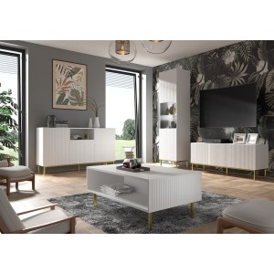 Mobile colonna vetrina soggiorno Ravenna cm 60x42x215H Bianco opaco piedi neri