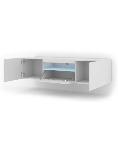 MOBILE TV PIANO TV SOSPESO O A TERRA BIANCO OPACO CON LED 150x37x42cm AURA