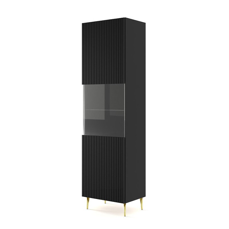 Mobile colonna vetrina soggiorno Ravenna cm 60x42x215H Nero opaco piedi oro Mobile colonna vetrina soggiorno Ravenna cm 60x42x215H Nero opaco piedi oro