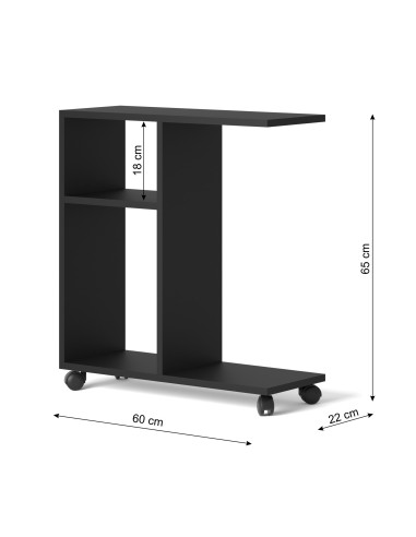 Bim Furniture - Tavolino Libreria Trasco 2 Nero opaco su Ruote