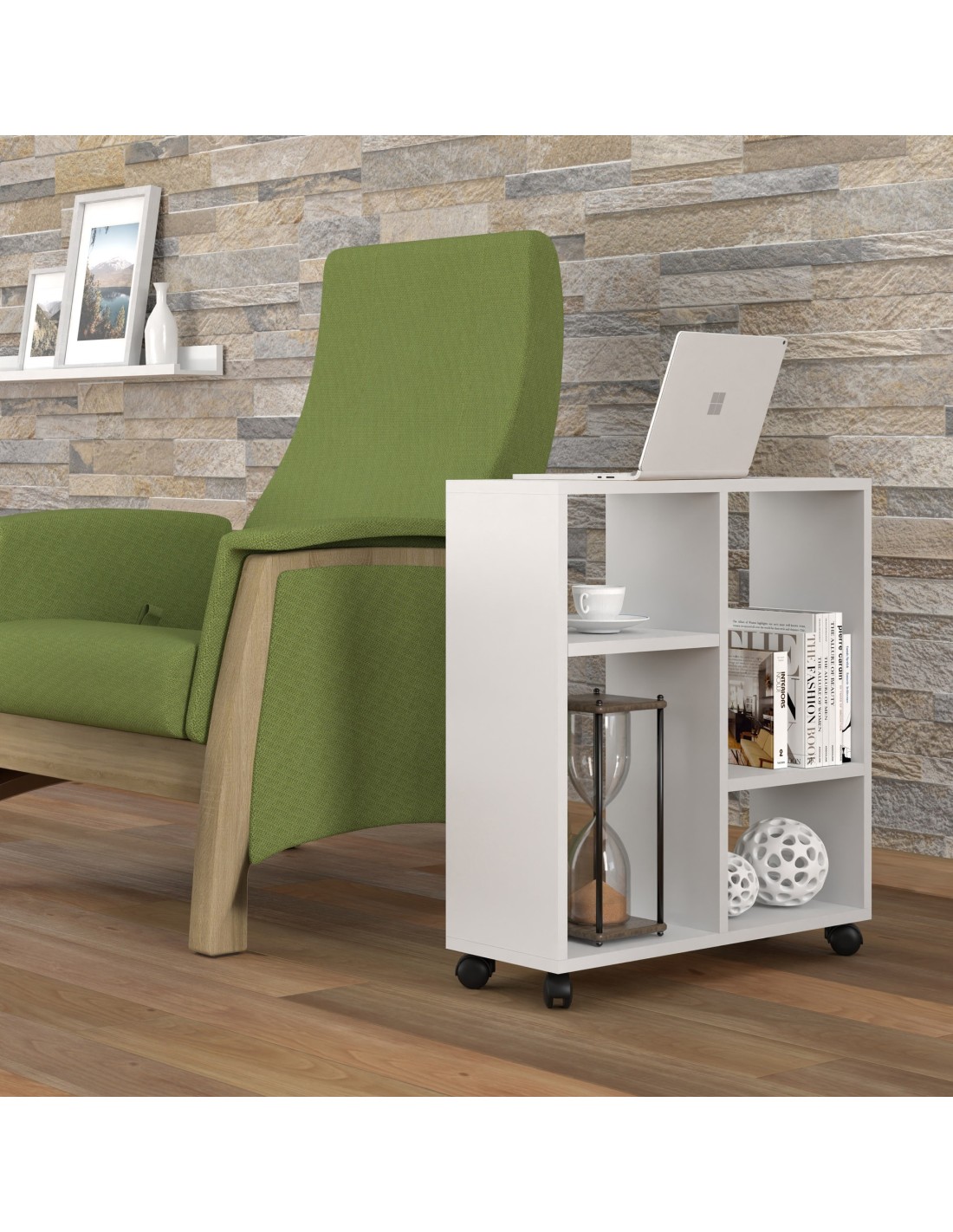 MOBILE TAVOLINO CON RUOTE PORTA PC COMODINO UFFIO CASA ROVERE 60x45x22cm  TRASCO