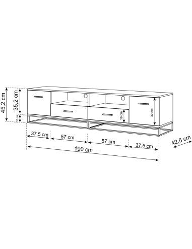 MOBILE TV PIANO TV SOGGIORNO BIANCO OPACO NERO 190x45.2x42.5cm ARSEN