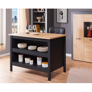Isola per cucina redenza 2 ripiani cm 124x75x82h Helina Nero e rovere INTER LINK