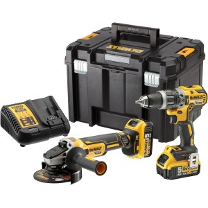 DeWalt kit Trapano con percussione più smerigliatrice, completo di batterie, caricatore e valigia  DCK2080P2T