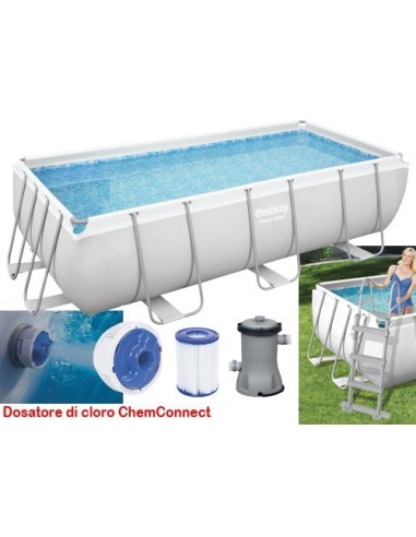 PISCINA RETTANGOLARE FUORI TERRA POWER STEEL BESTWAY 404X201XH100 -56441 + POMPA, DOSATORE E SCALETTA