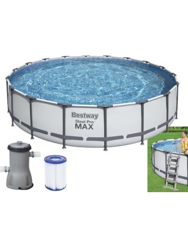 PISCINA TONDA FUORI TERRA STEEL PRO MAX BESTWAY 457xH122 -56438 + POMPA, SCALETTA E TELO