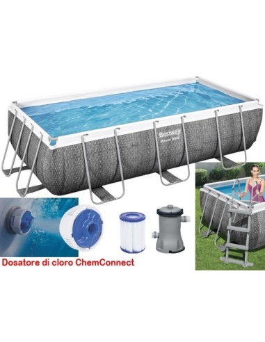 PISCINA RETTANGOLARE FUORI TERRA POWER STEEL BESTWAY 404X201XH100 -56721 + POMPA, DOSATORE E SCALETTA