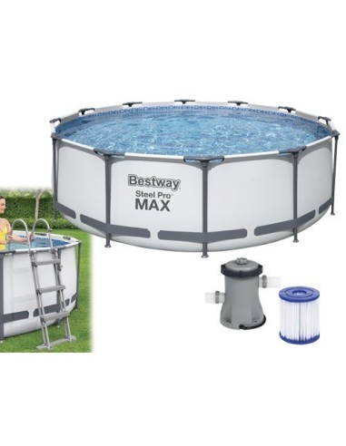 PISCINA TONDA FUORI TERRA STEEL PRO MAX BESTWAY 366xH100 -56418 + POMPA E SCALETTA