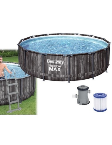 PISCINA TONDA FUORI TERRA STEEL PRO MAX BESTWAY 427xH107 -5614Z + POMPA, SCALETTA E TELO