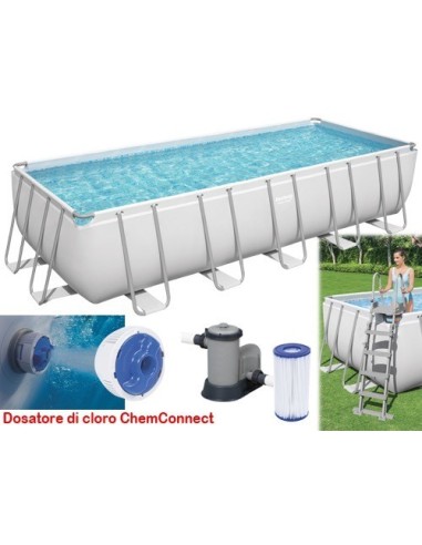 PISCINA RETTANGOLARE FUORI TERRA POWER STEEL BESTWAY 640x274xH132 -5611Z + POMPA, DOSATORE, SCALETTA E TELO