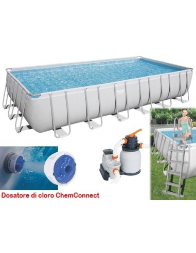 PISCINA RETTANGOLARE FUORI TERRA POWER STEEL BESTWAY 732x366xH132 -56475 + POMPA, DOSATORE, SCALETTA E TELO