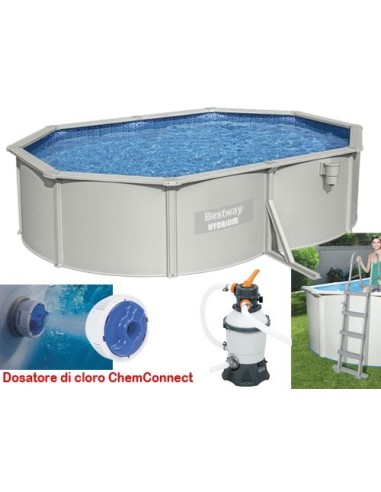 PISCINA OVALE FUORI TERRA HYDRIUM BESTWAY 500x360xH120 -56586 + SKIMMER, POMPA, SCALETTA, TELO E DOSATORE