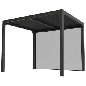 Pergola Foresta gazebo bioclimatica in alluminio, apertura manuale, 240x300 completa di tenda sul lato da 3 mt