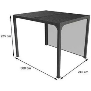 Pergola Foresta gazebo bioclimatica in alluminio, apertura manuale, 240x300 completa di tenda sul lato da 3 mt