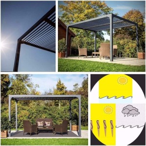 Pergola Foresta gazebo bioclimatica in alluminio, apertura manuale, 240x300 completa di 1 tenda + 1 pannello